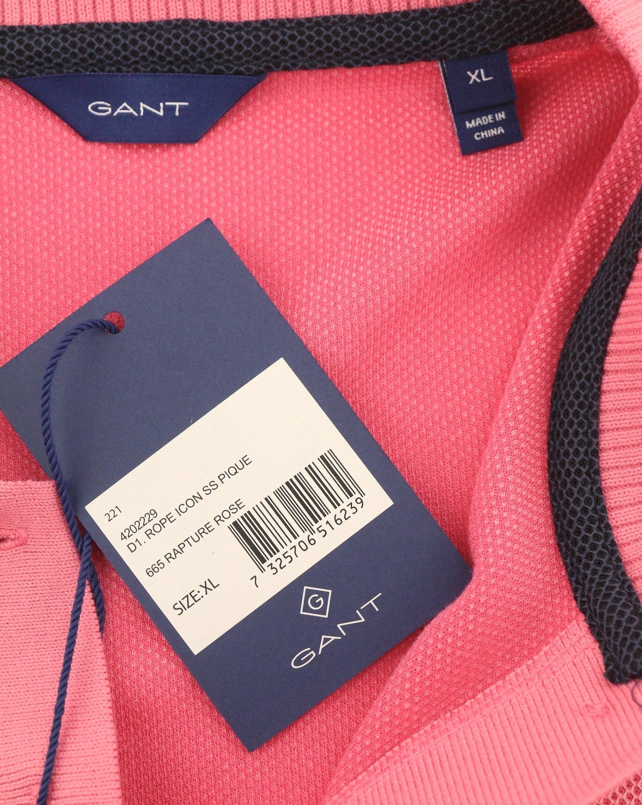 GANT Rope Icon SS Pique Women T-Shirt XL Rapture Rose Embroidered Logo Polo