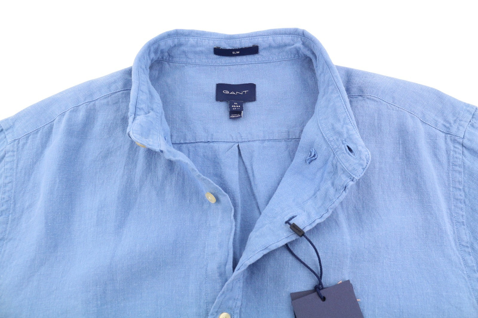 GANT GMT Dyed Linen Slim BD SS Men Shirt XL Mid Blue Button-Up Short Sleeve