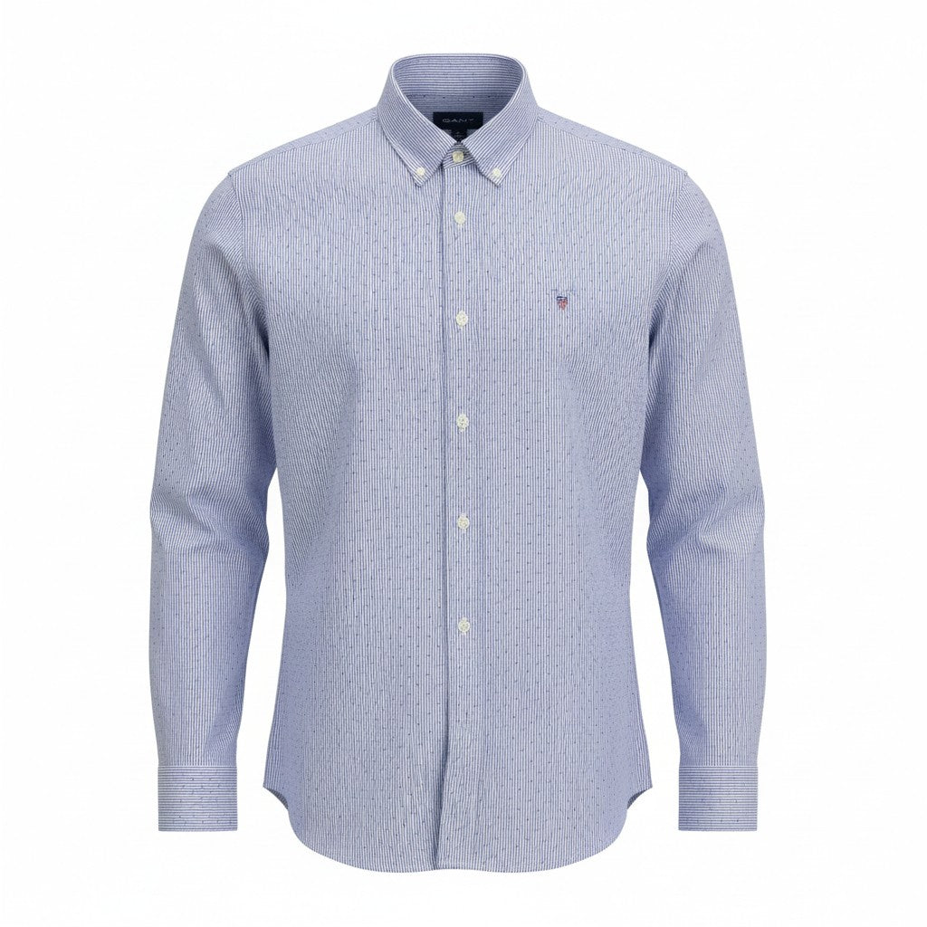 GANT Slim Banker Dot BD Men Shirt S College Blue Striped Button-Down Casual