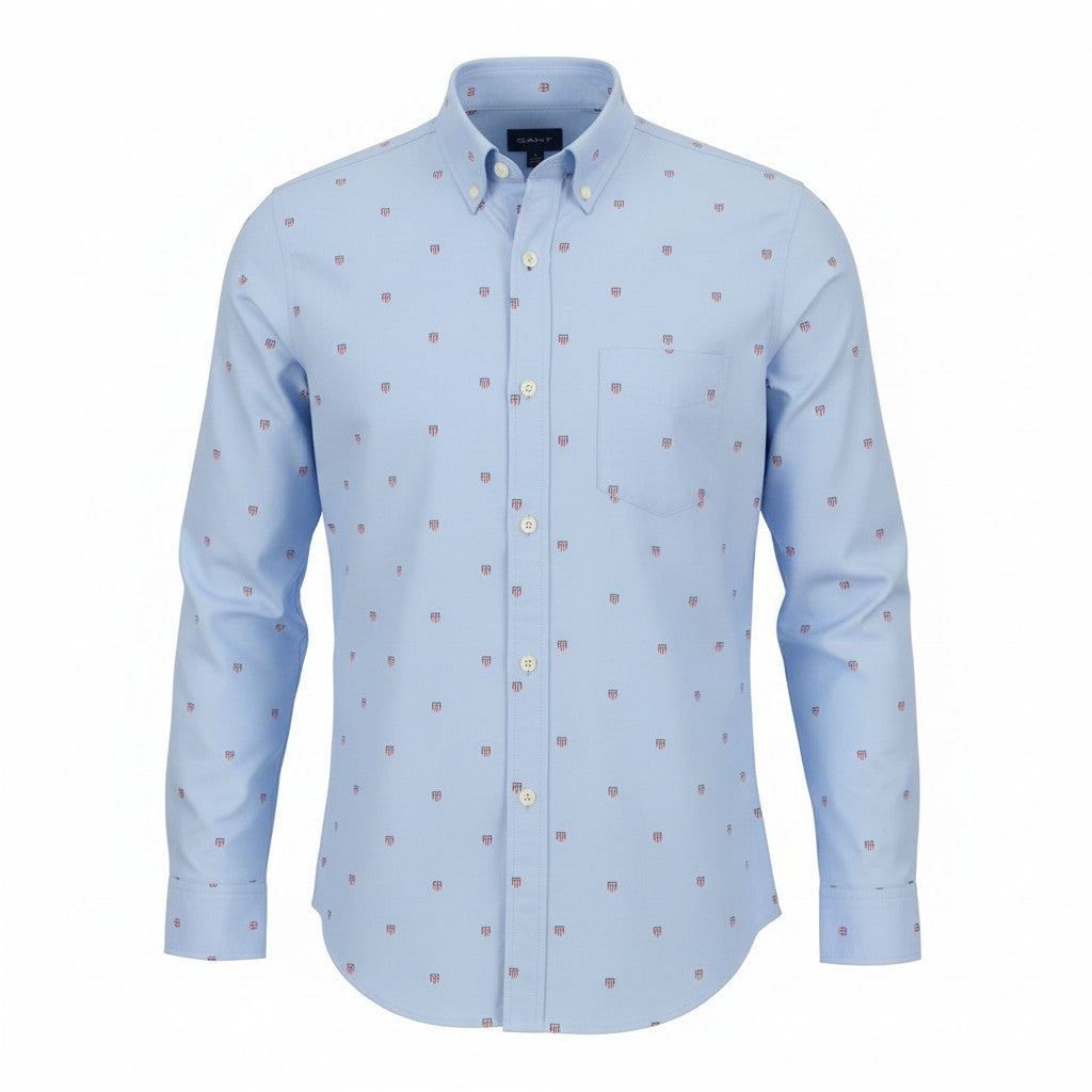 GANT Reg UT Shield Fil Coupe BD Men Shirt M Capri Blue Embroidered Logo Buttoned