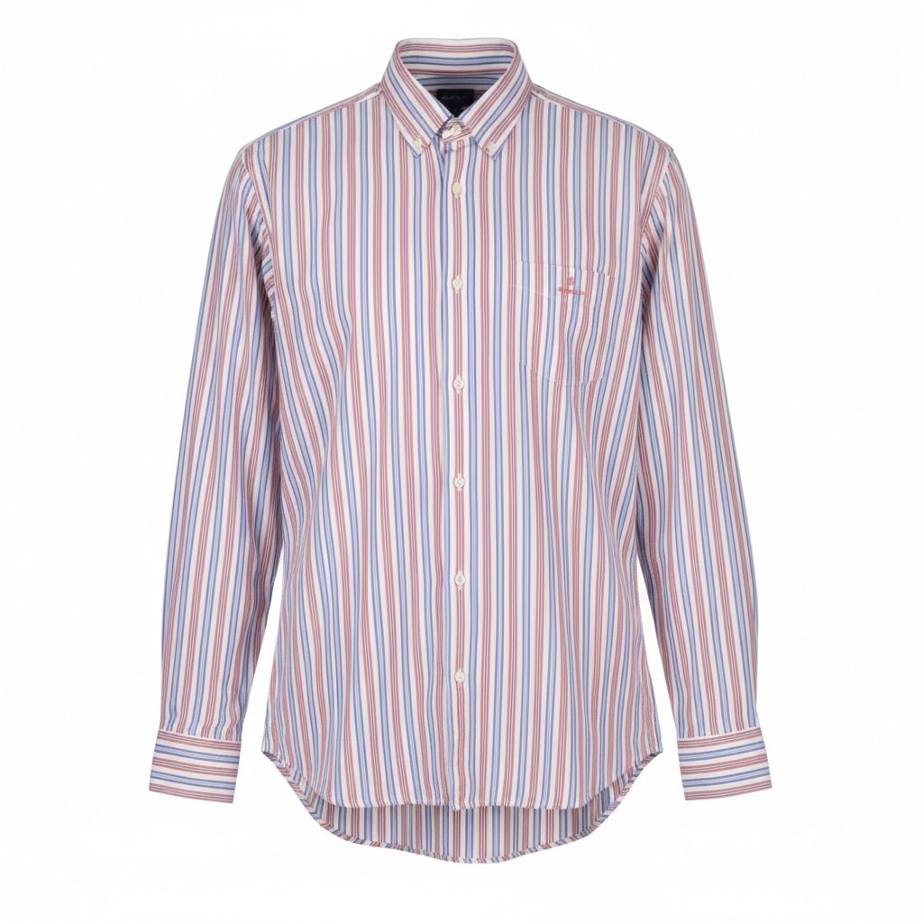 GANT TP Reg Oxf Nautical Stripe BD Men Shirt M Bright Red Button-Down Pocket