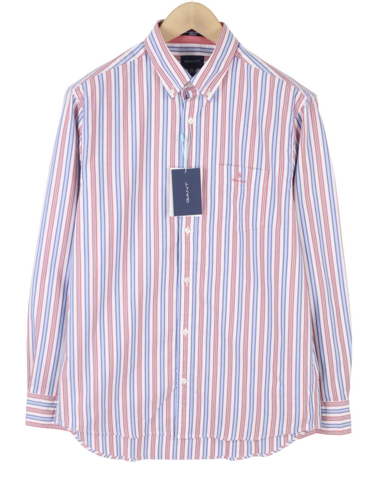 GANT TP Reg Oxf Nautical Stripe BD Men Shirt M Bright Red Button-Down Pocket