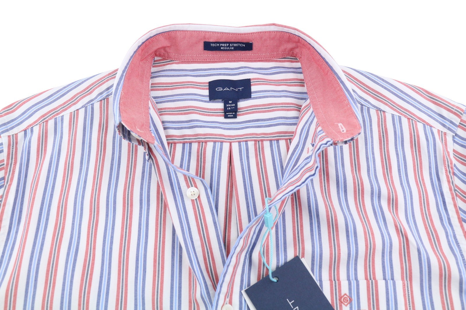 GANT TP Reg Oxf Nautical Stripe BD Men Shirt M Bright Red Button-Down Pocket