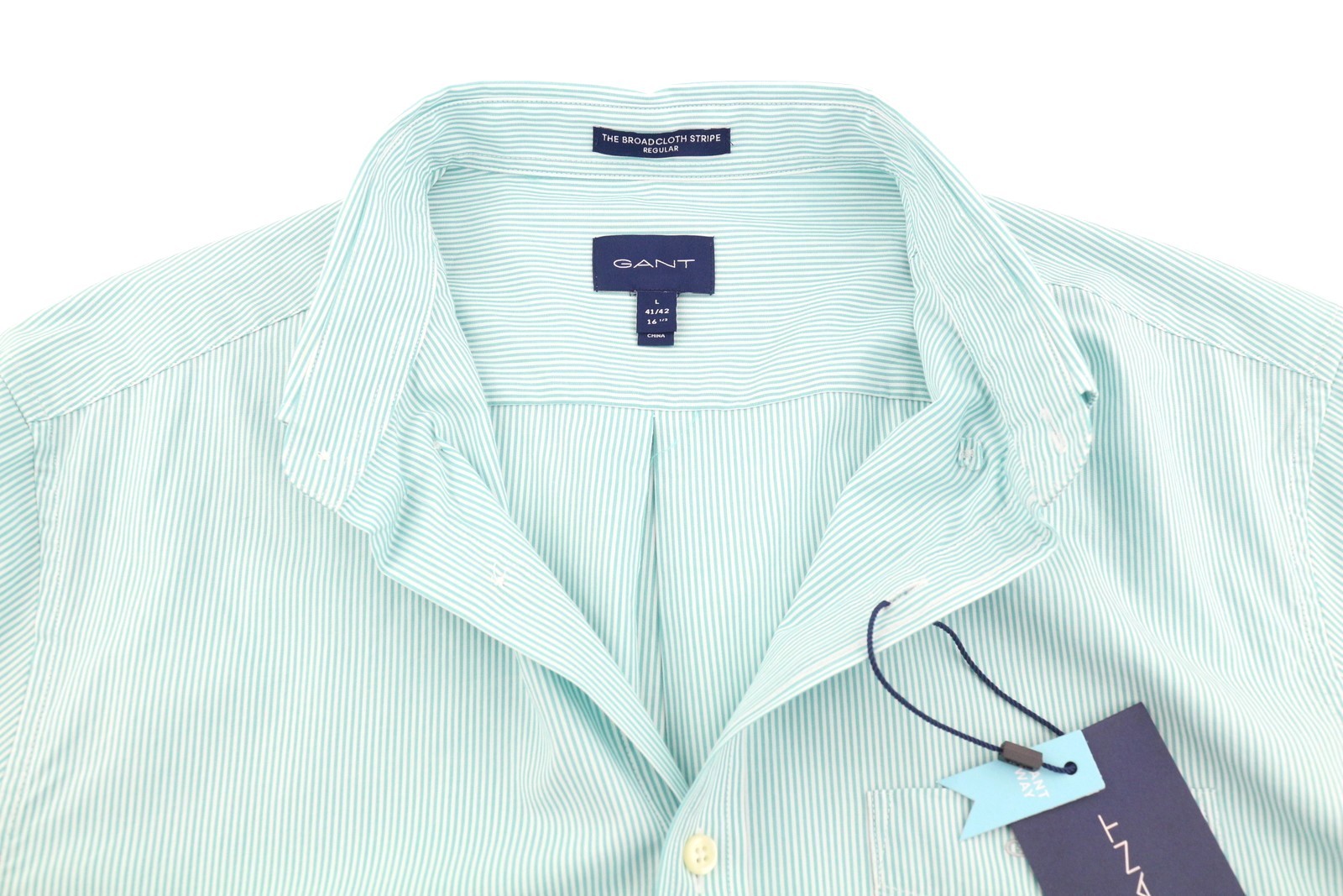GANT Reg Broadcloth Banker BD Men Shirt L Aqua Green Patch Pocket Button-Down