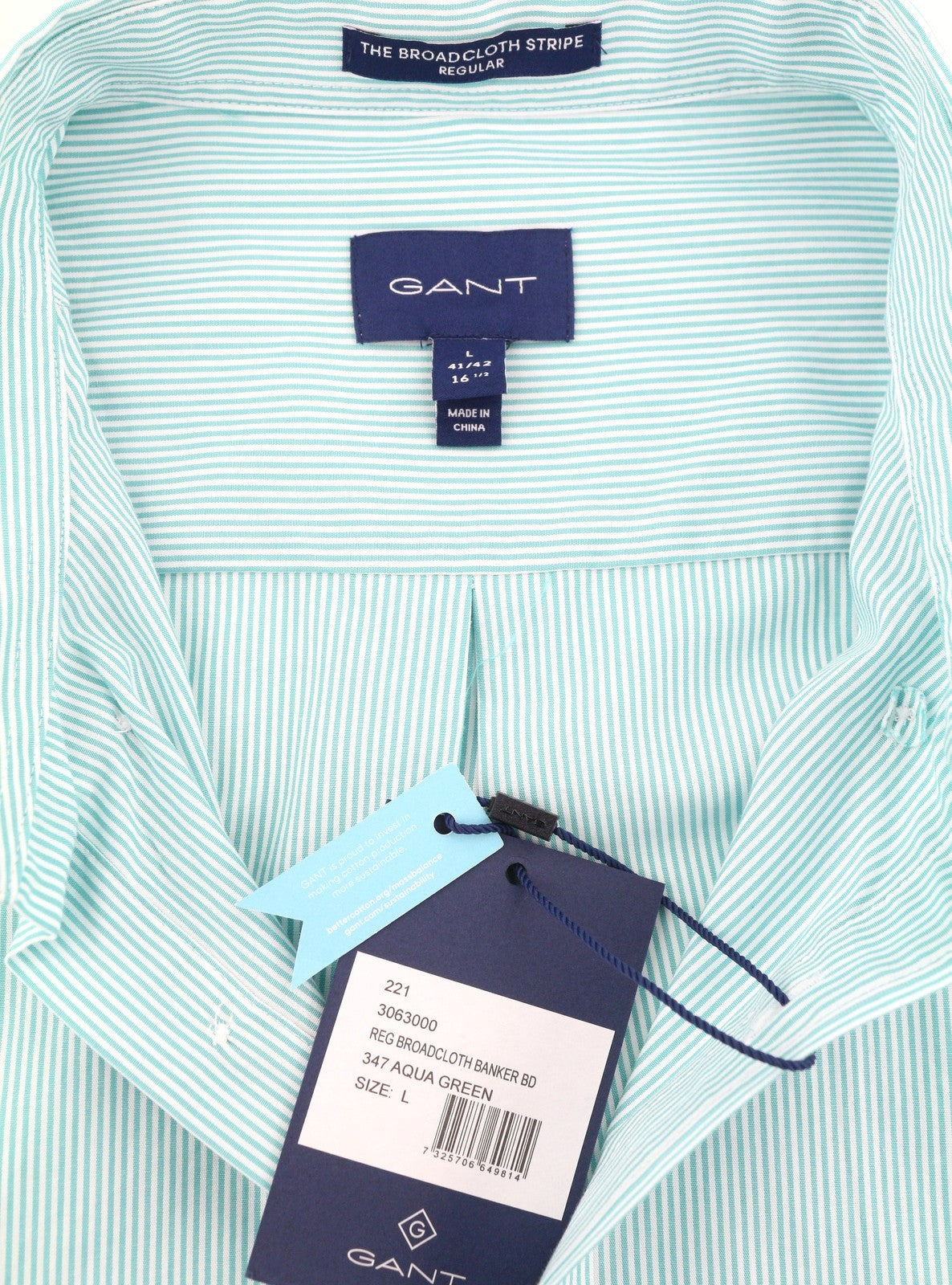 GANT Reg Broadcloth Banker BD Men Shirt L Aqua Green Patch Pocket Button-Down