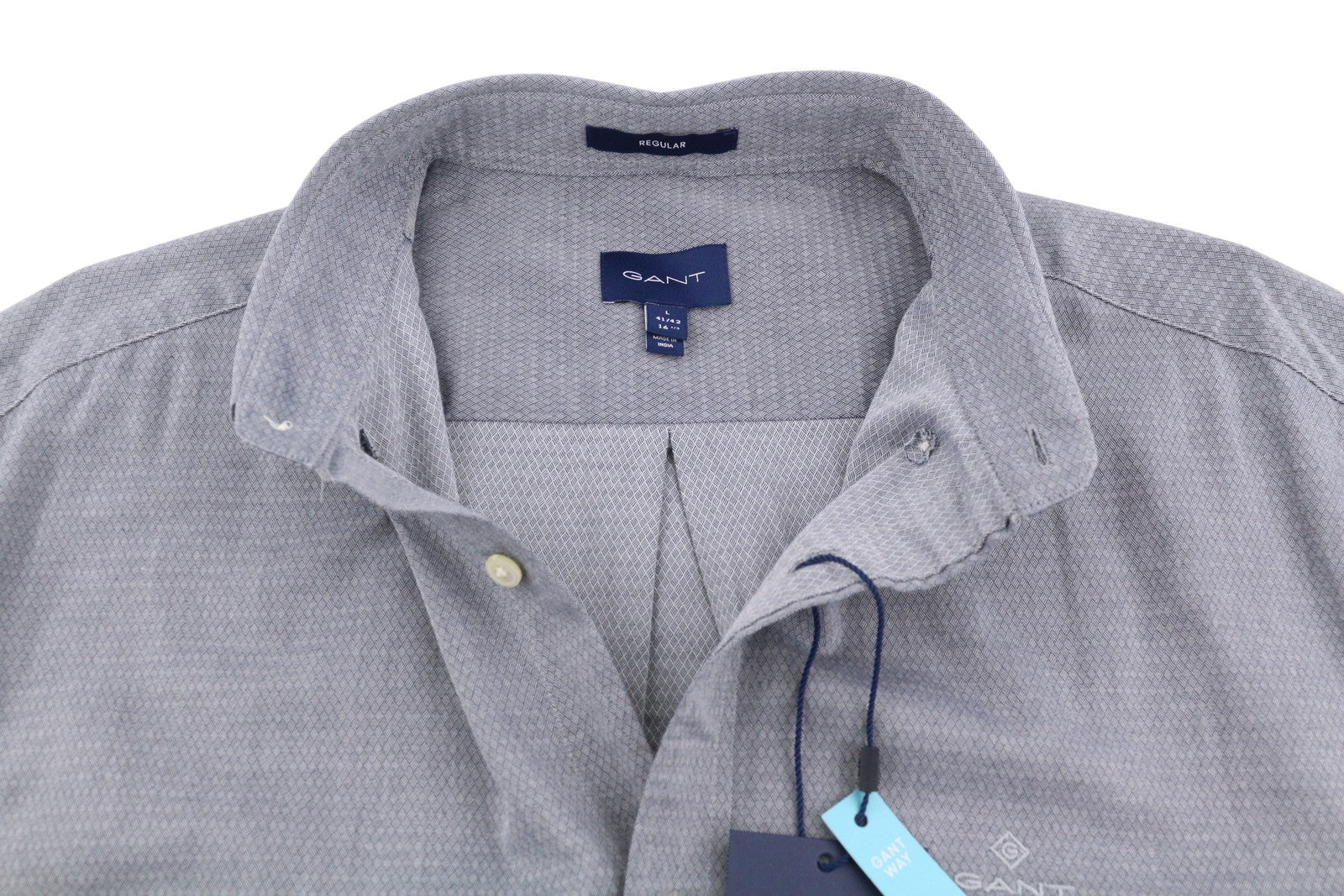 GANT Dobby Reg BD Men Shirt L Marine Cotton Button-Down Neck Logo Casual