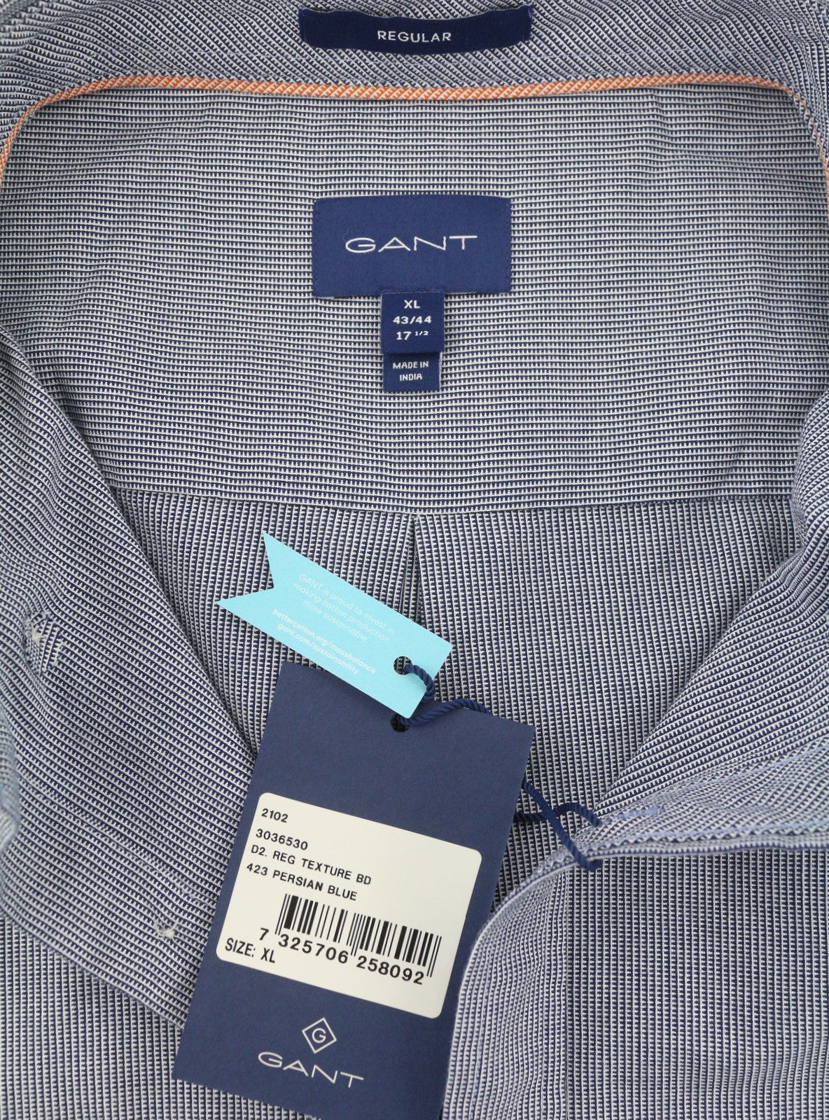GANT Reg Texture BD Men Shirt XL Persian Blue Button-Down Neck Patch Pocket