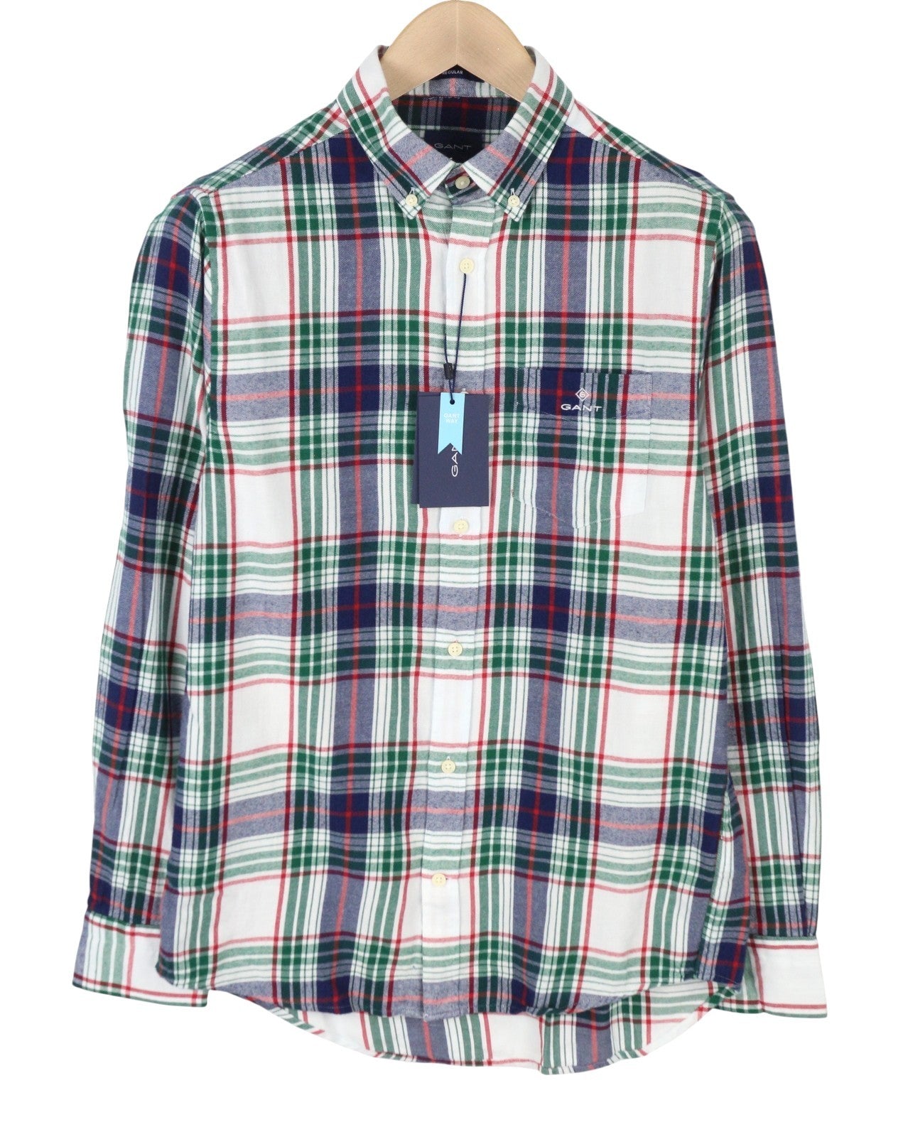 GANT Windblown Flannel Indigo Reg BD Men Shirt S Ivy Green Patch Pocket Buttoned