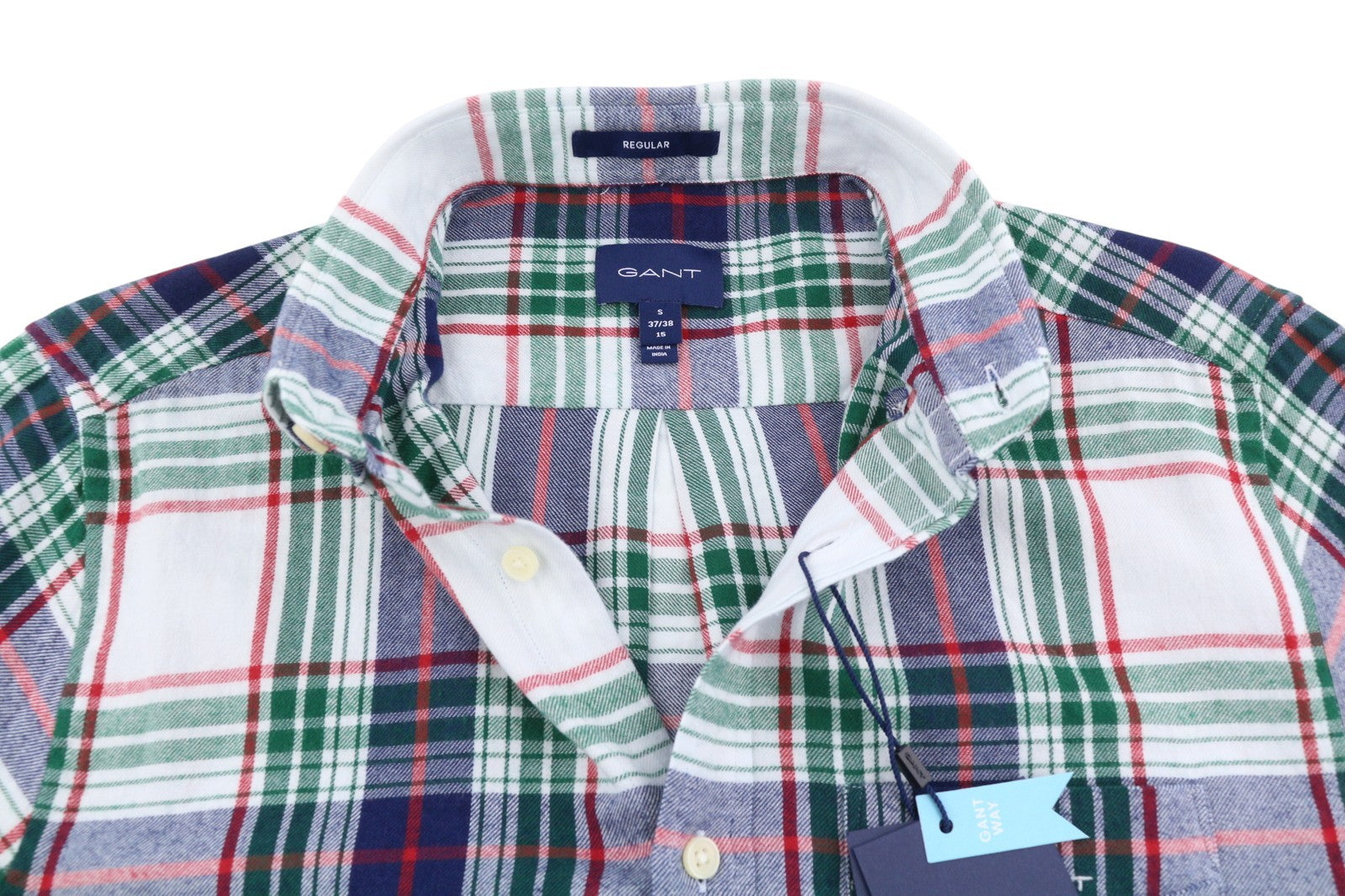 GANT Windblown Flannel Indigo Reg BD Men Shirt S Ivy Green Patch Pocket Buttoned