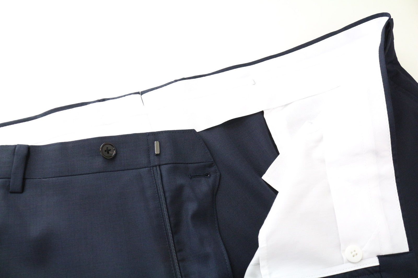 SUITSUPPLY Lazio Men's Trousers UK56S Blue Slim Melange Wool Classic Flat-Front