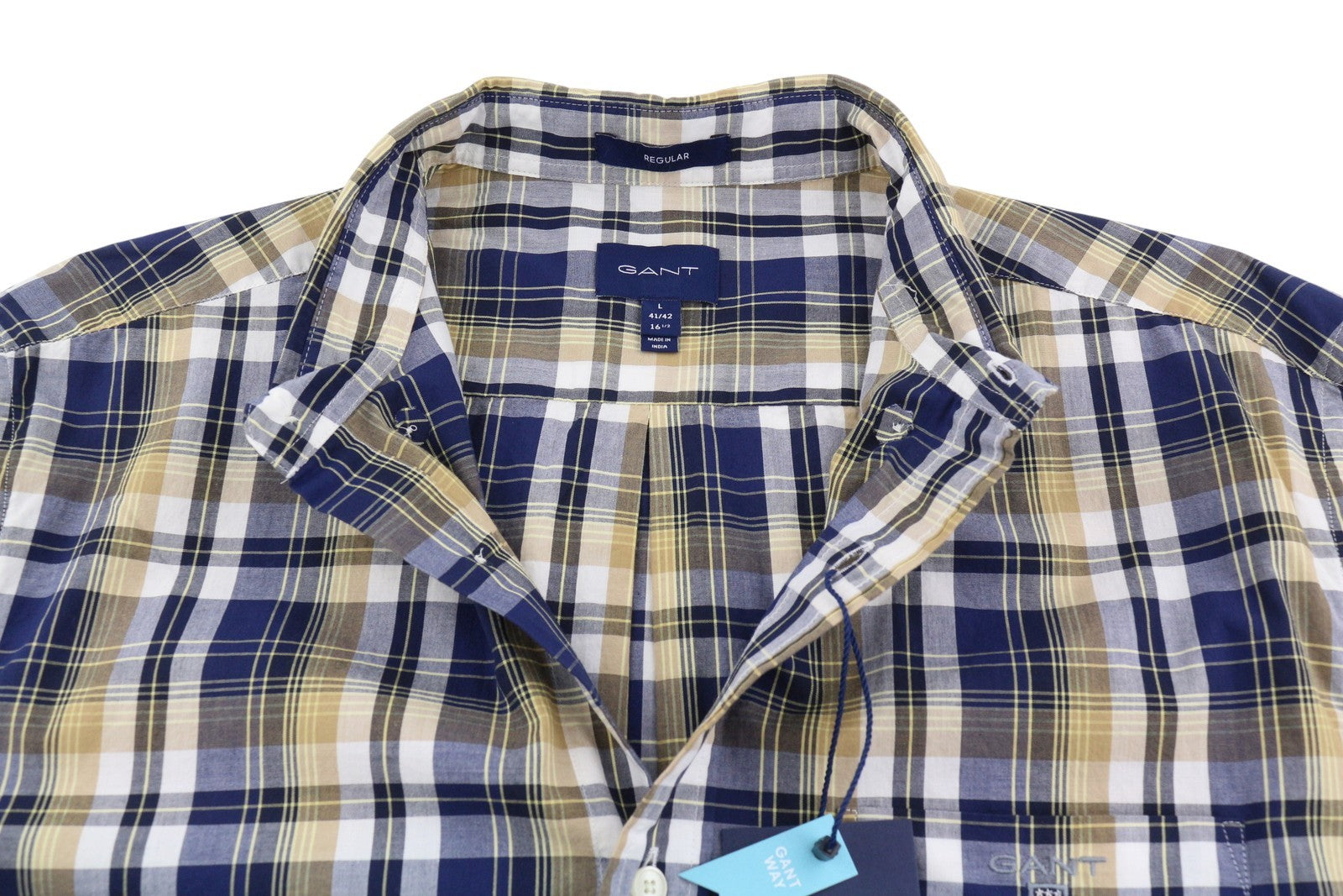 GANT Reg Washed Poplin Check Men Shirt L Hazelwood Beige Button-Up Casual