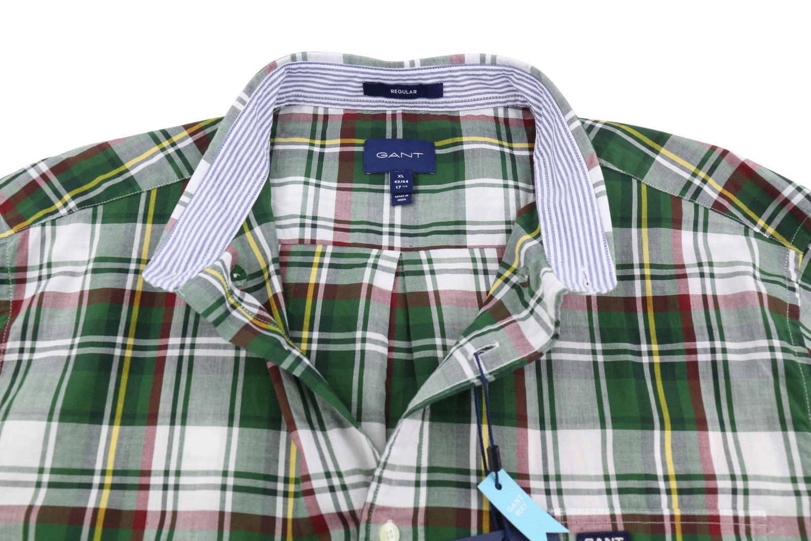 GANT Reg UT Washed Check Men Shirt XL Eden Green Button-Down Patch Pocket