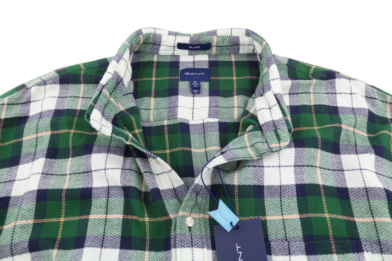 GANT Rel Texture Check Men Shirt 2XL Forest Green Patch Pocket Button-Up