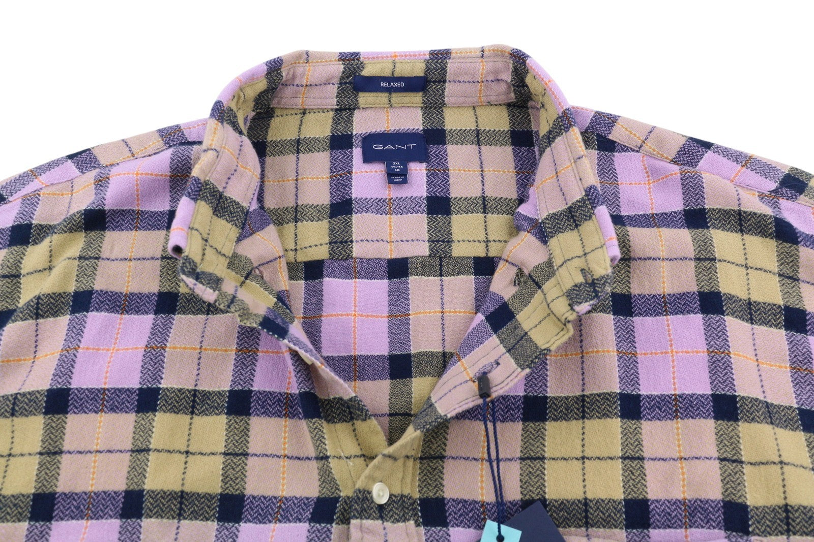 GANT Rel Texture Check Men Shirt 2XL Orchid Lilac Patch Pocket Button-Up