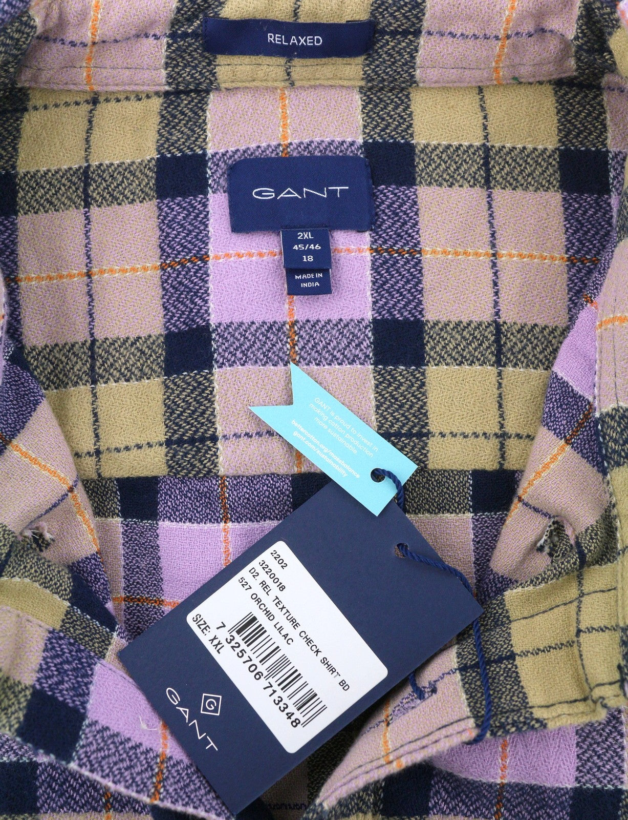 GANT Rel Texture Check Men Shirt 2XL Orchid Lilac Patch Pocket Button-Up