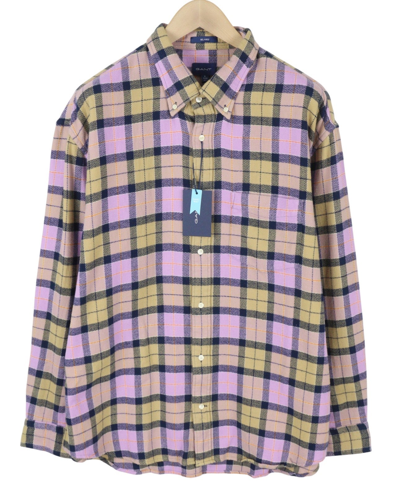 GANT Rel Texture Check Men Shirt 2XL Orchid Lilac Patch Pocket Button-Up
