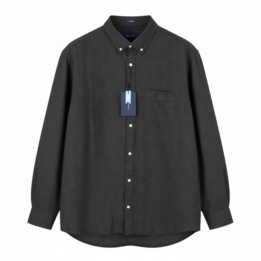 GANT Reg Herringbone Flannel BD Men Shirt L Charcoal Melange Button-Down
