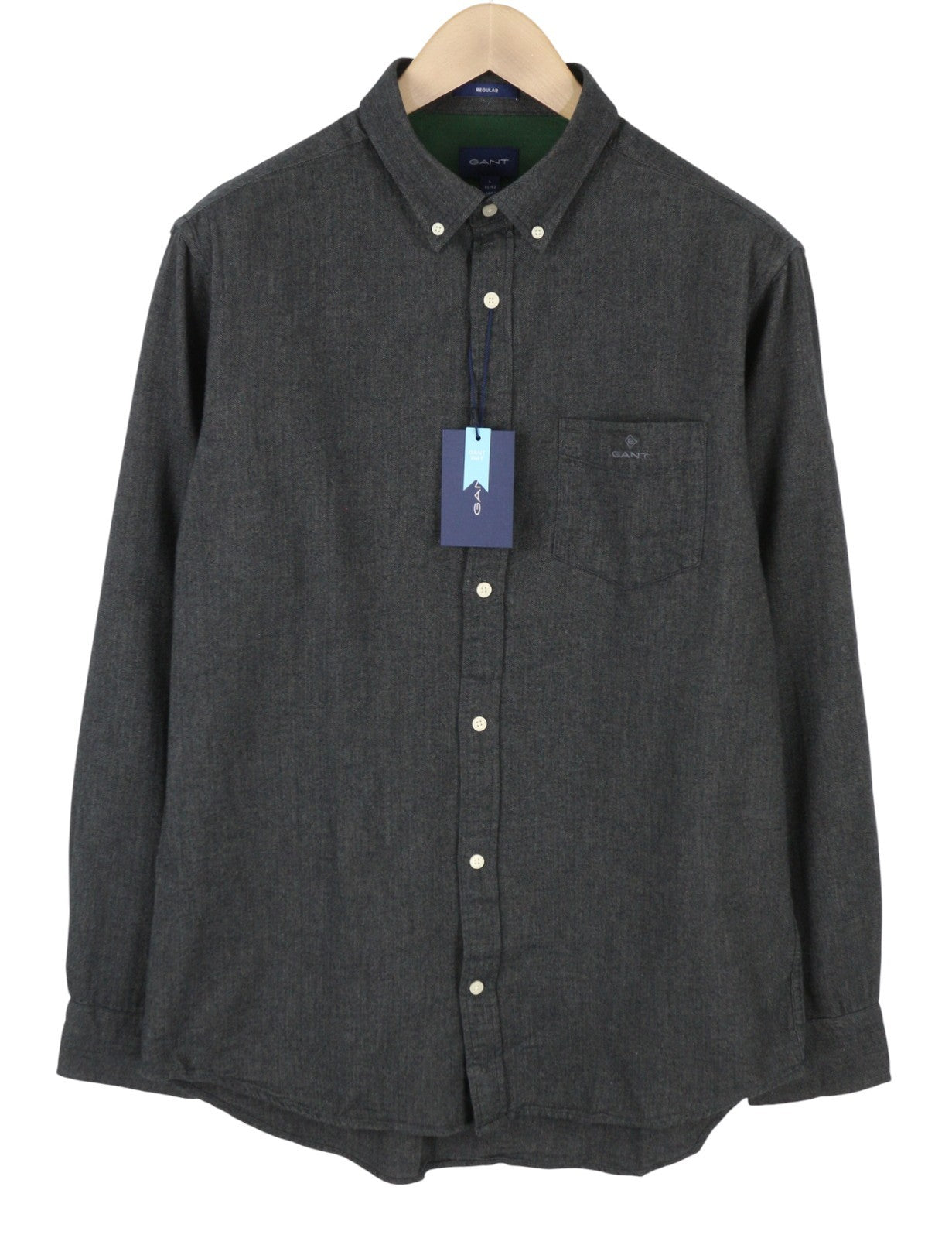 GANT Reg Herringbone Flannel BD Men Shirt L Charcoal Melange Button-Down