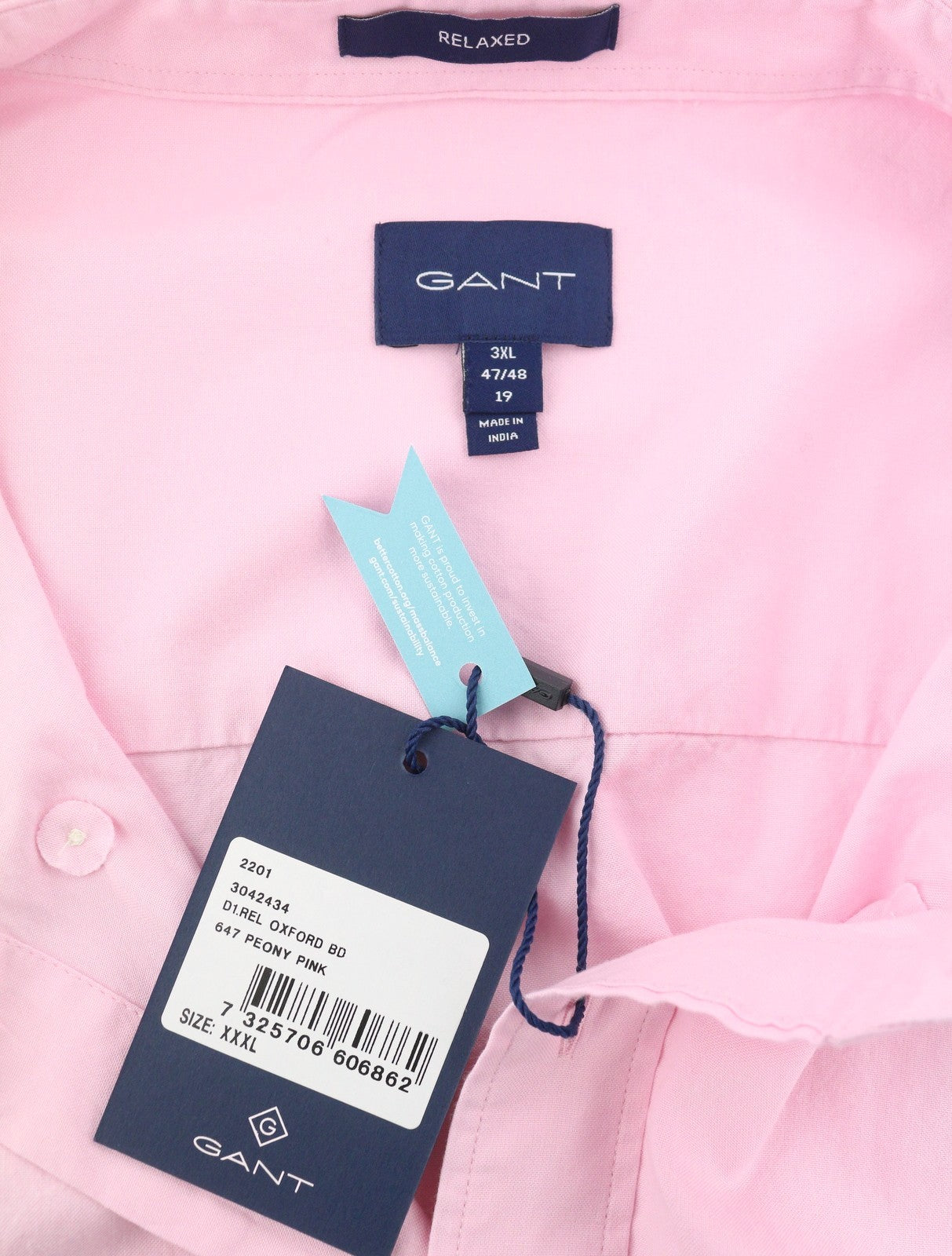 GANT Rel Oxford BD Men Shirt 3XL Peony Pink Button-Down Neck Patch Pocket