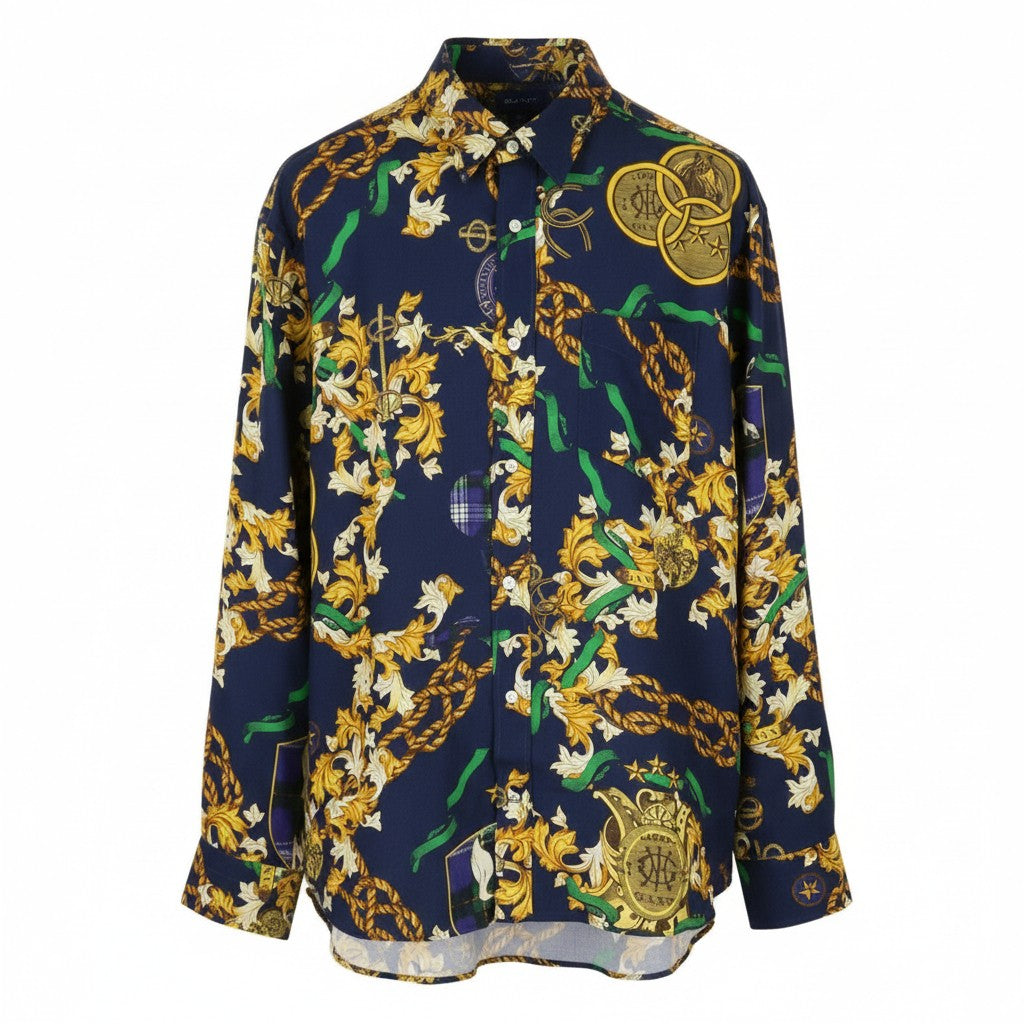 GANT Rel Chain Print Lyocell Town Men Shirt L Evening Blue Relaxed Button-Up