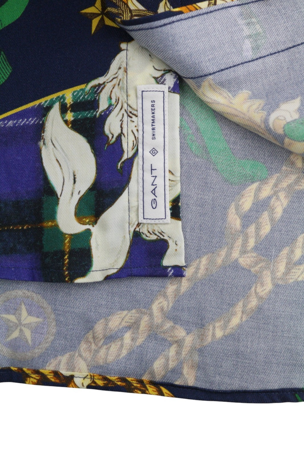 GANT Rel Chain Print Lyocell Town Men Shirt L Evening Blue Relaxed Button-Up