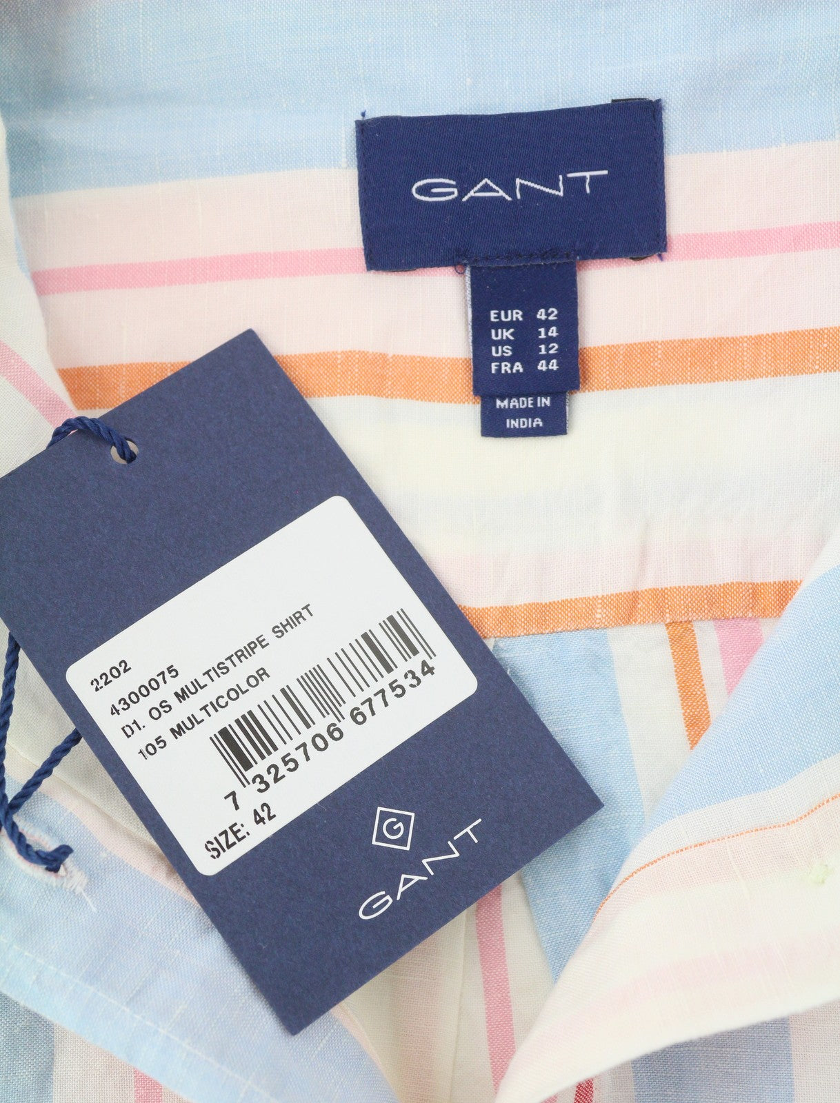GANT OS Multistripe Women Shirt EU42 Multicolor Button-Up Spread Linen Blend