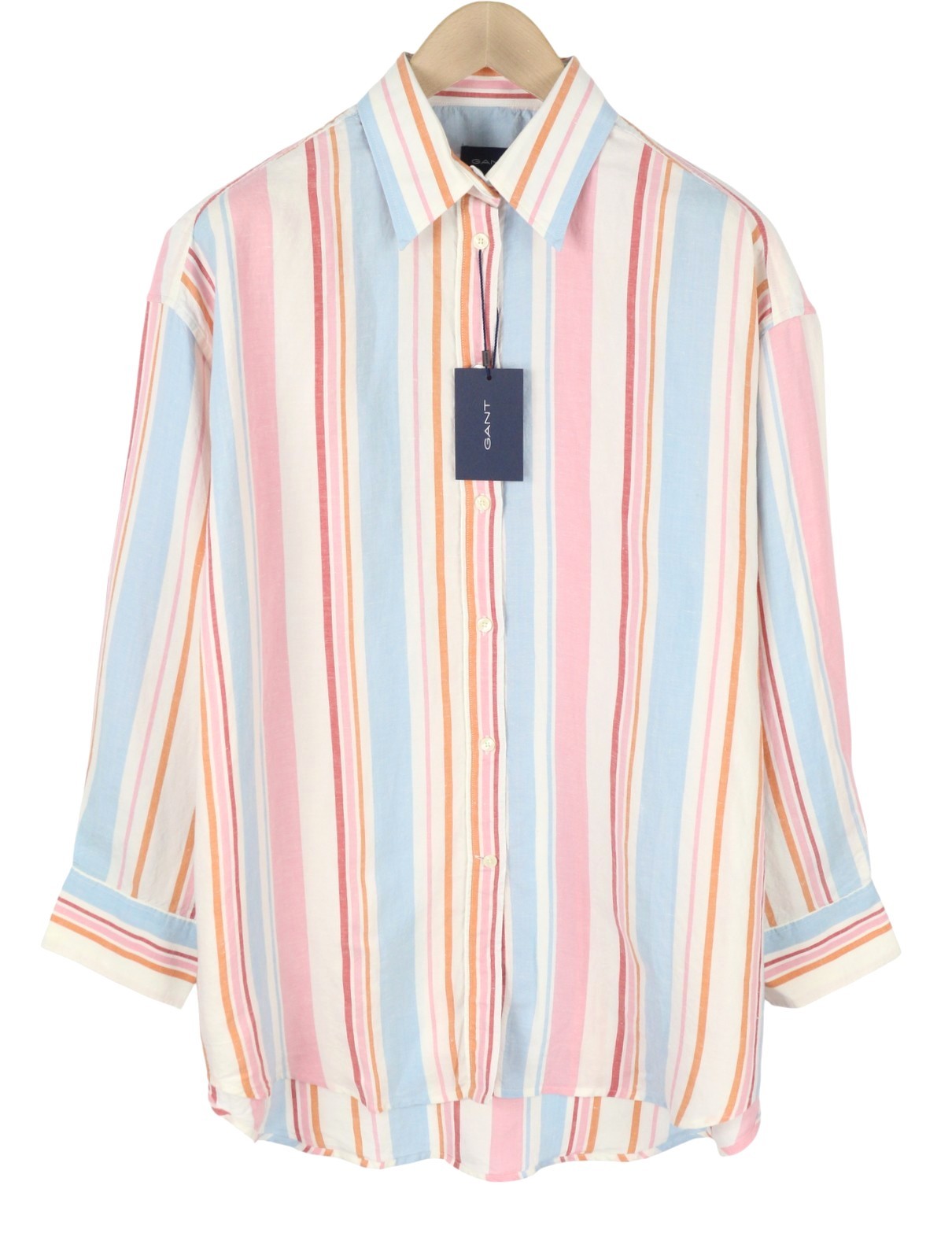 GANT OS Multistripe Women Shirt EU42 Multicolor Button-Up Spread Linen Blend