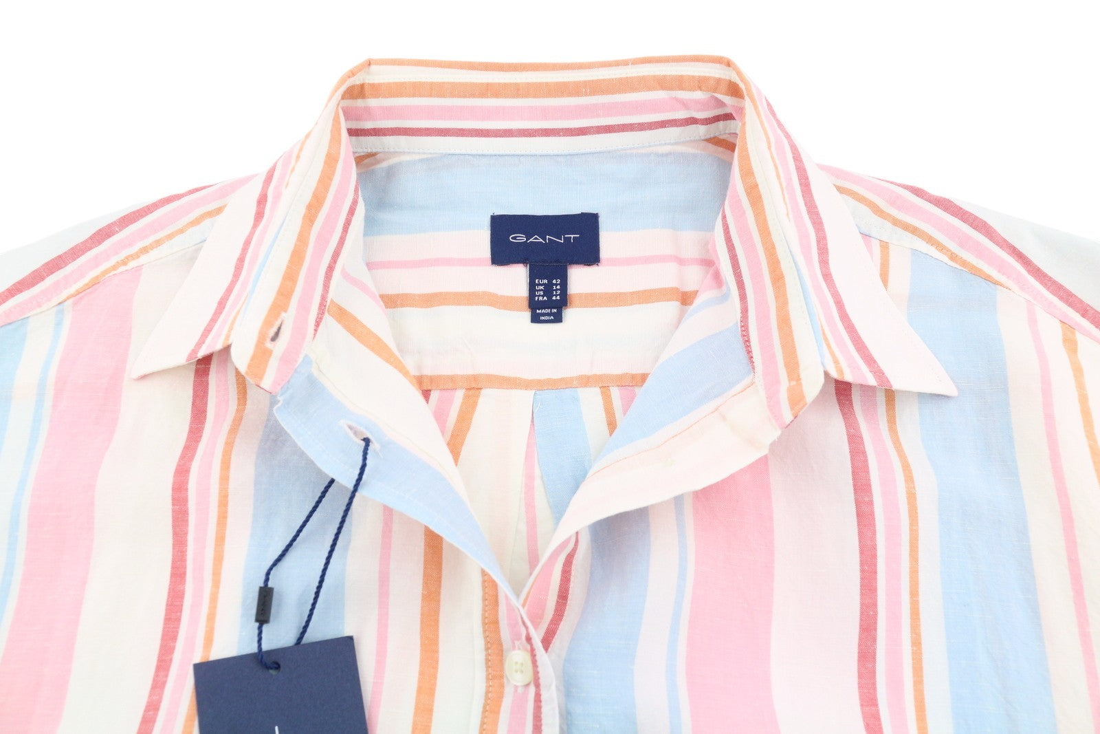 GANT OS Multistripe Women Shirt EU42 Multicolor Button-Up Spread Linen Blend