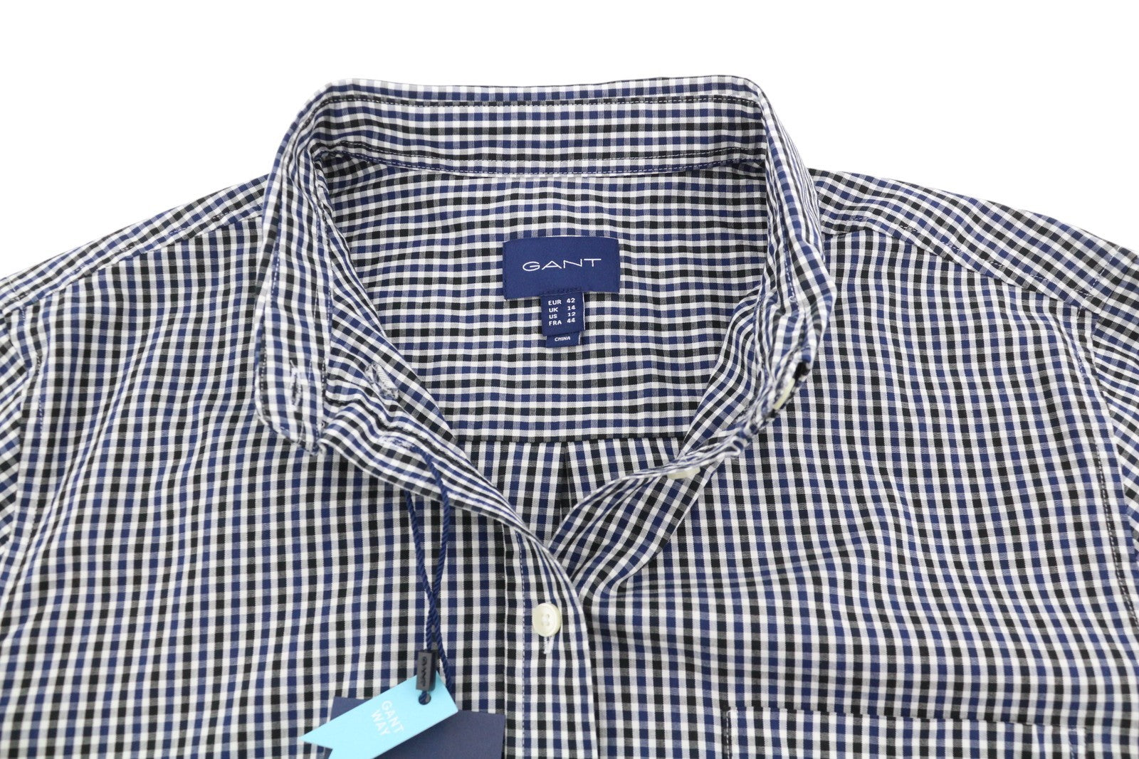GANT Reg 3 Col Gingham Women Shirt EU42 Evening Blue Patch Pocket Button-Up