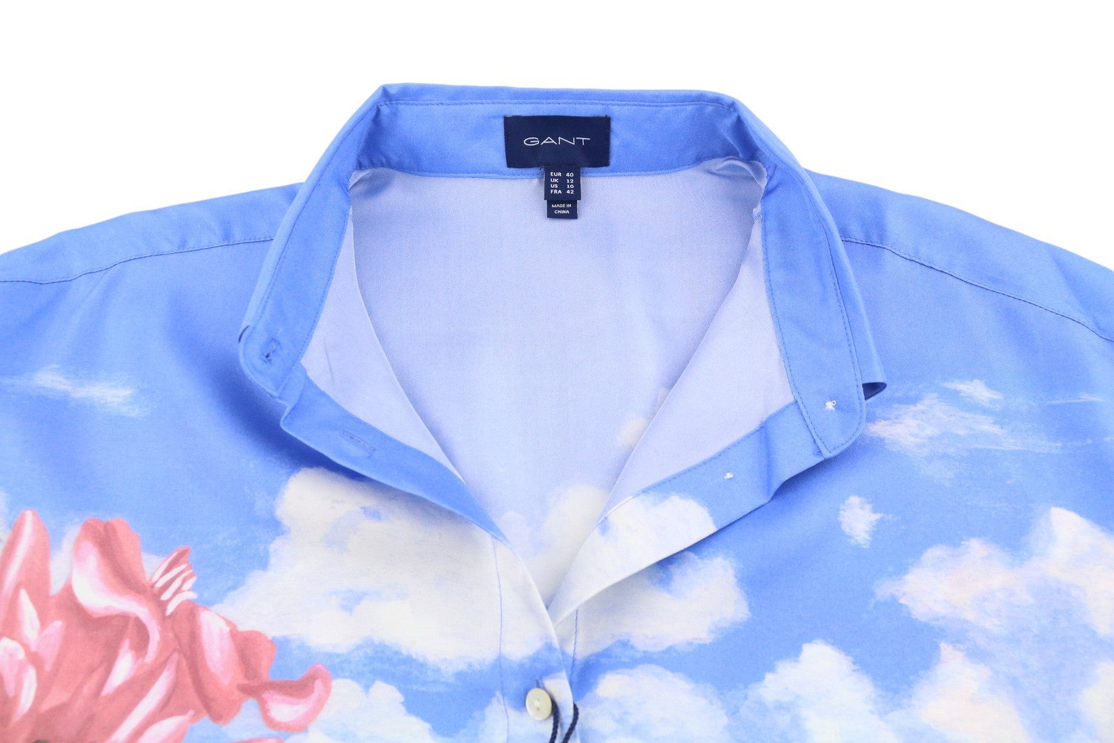 GANT Scenery Print Silk Women Shirt EU40 Geranium Pink Button-Up Spread Neck