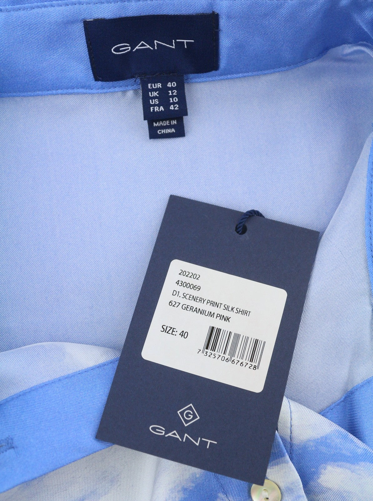 GANT Scenery Print Silk Women Shirt EU40 Geranium Pink Button-Up Spread Neck