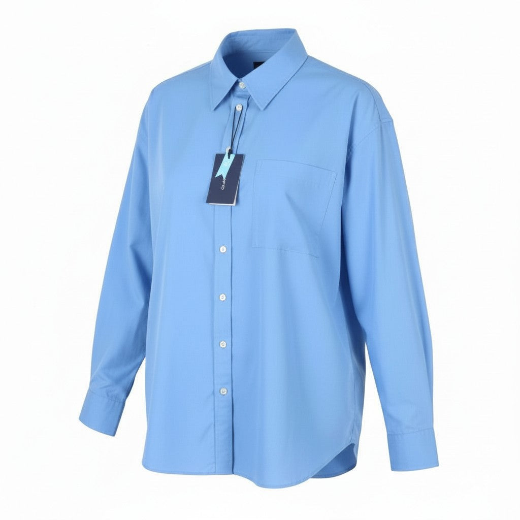 GANT Relaxed Spread Luxury Poplin Women Shirt EU46 Silver Lake Blue Patch Pocket