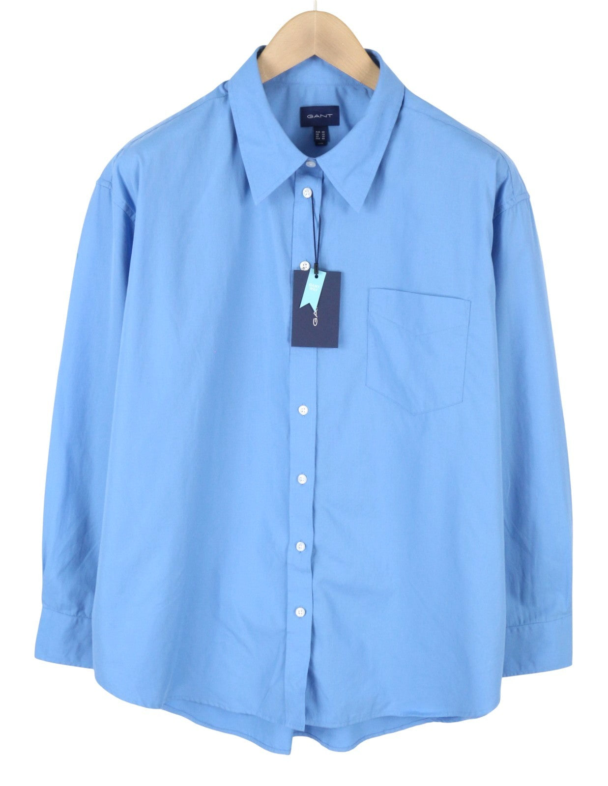 GANT Relaxed Spread Luxury Poplin Women Shirt EU46 Silver Lake Blue Patch Pocket