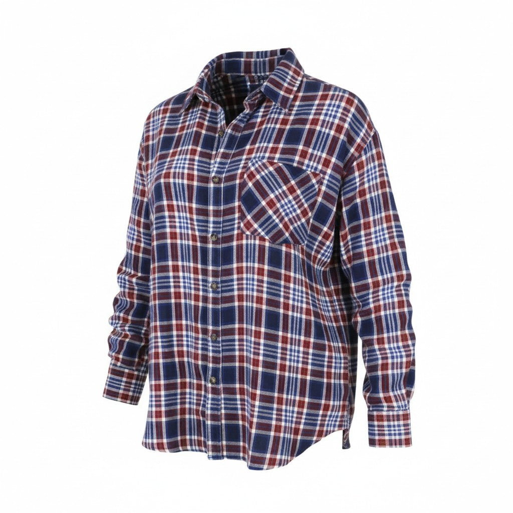 GANT Relaxed Check Flannel Women Shirt EU42 Classic Blue Button-Up Patch Pocket