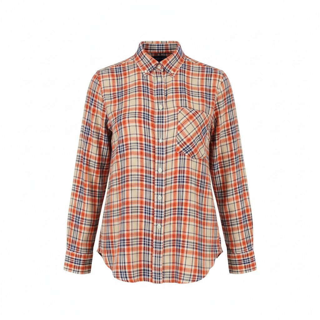 GANT Relaxed Check Flannel Women Shirt EU40 Dry Sand Button-Up Patch Pocket