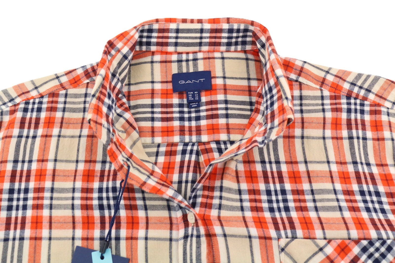 GANT Relaxed Check Flannel Women Shirt EU40 Dry Sand Button-Up Patch Pocket