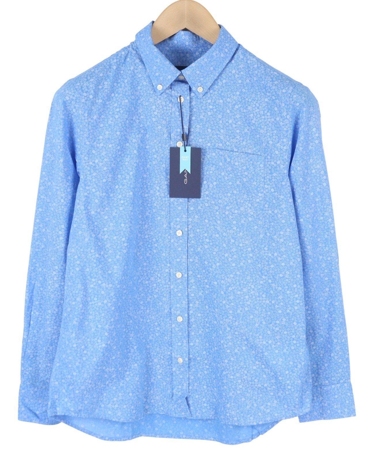 GANT Reg Freedom Flower Women Shirt EU38 Pacific Blue Button-Down Patch Pocket