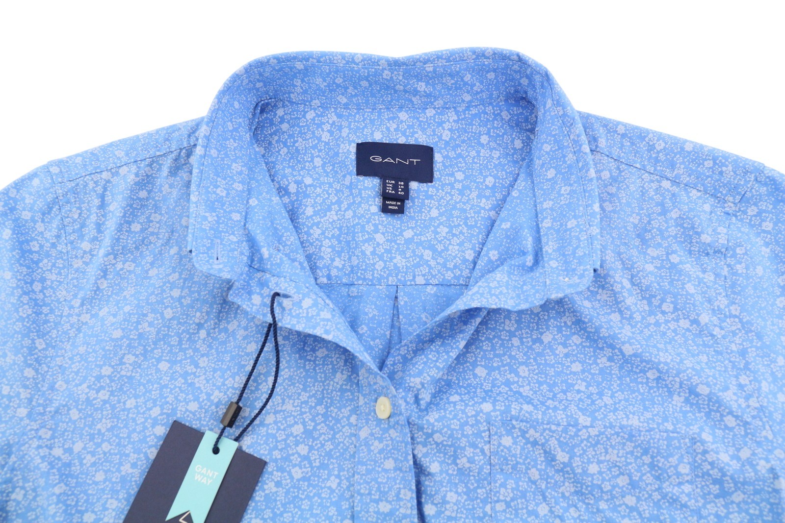 GANT Reg Freedom Flower Women Shirt EU38 Pacific Blue Button-Down Patch Pocket