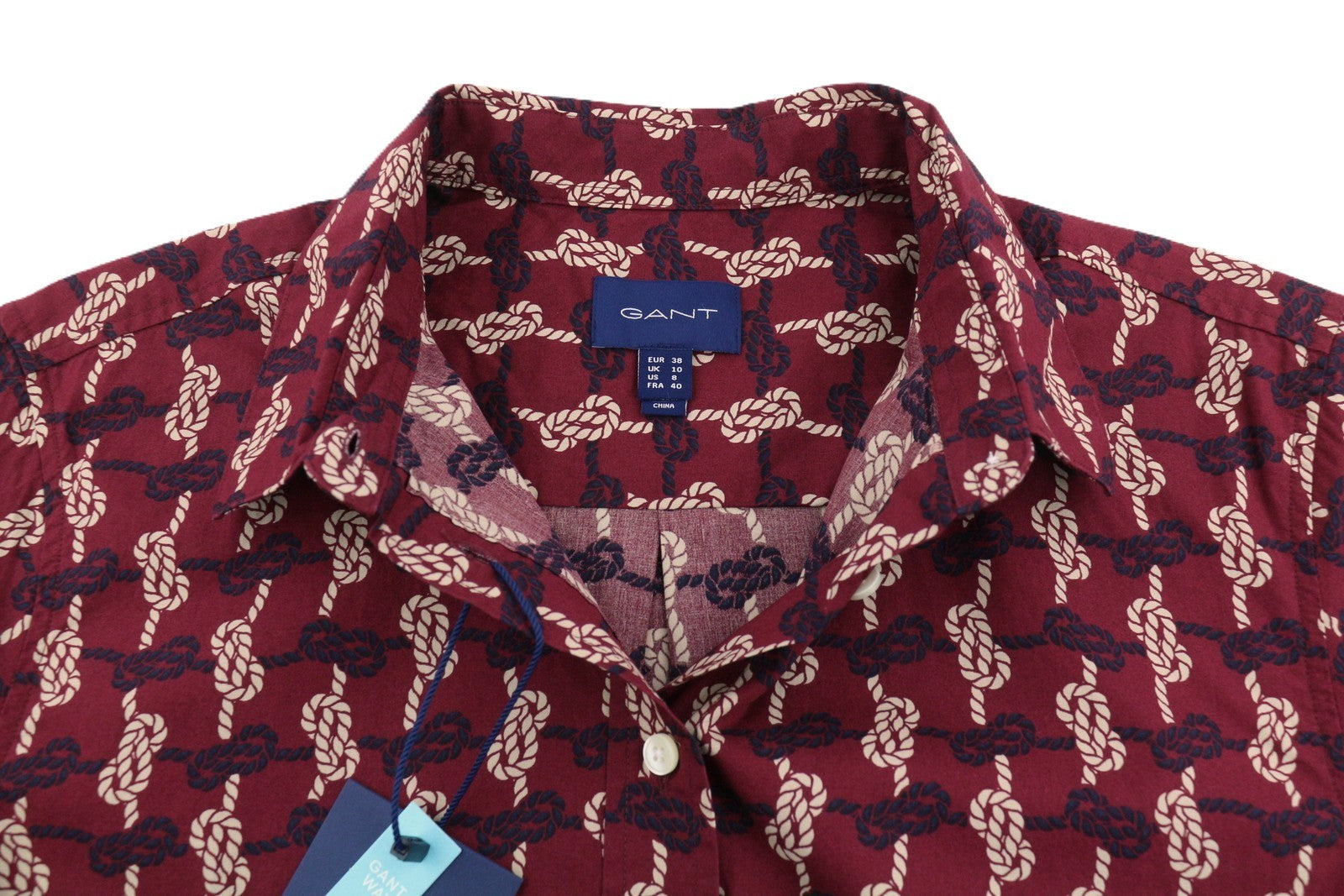 GANT Regular Knot Print Women Shirt EU38 Cabernet Red Button-Up Spread Neck
