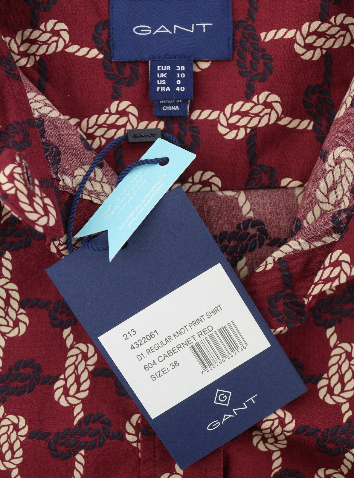 GANT Regular Knot Print Women Shirt EU38 Cabernet Red Button-Up Spread Neck
