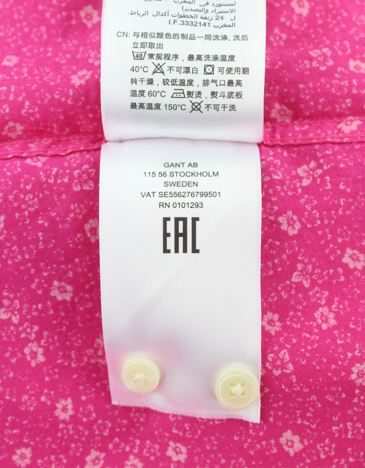 GANT Reg Freedom Flower Women Shirt EU40 Cabaret Pink Button-Down Neck Casual