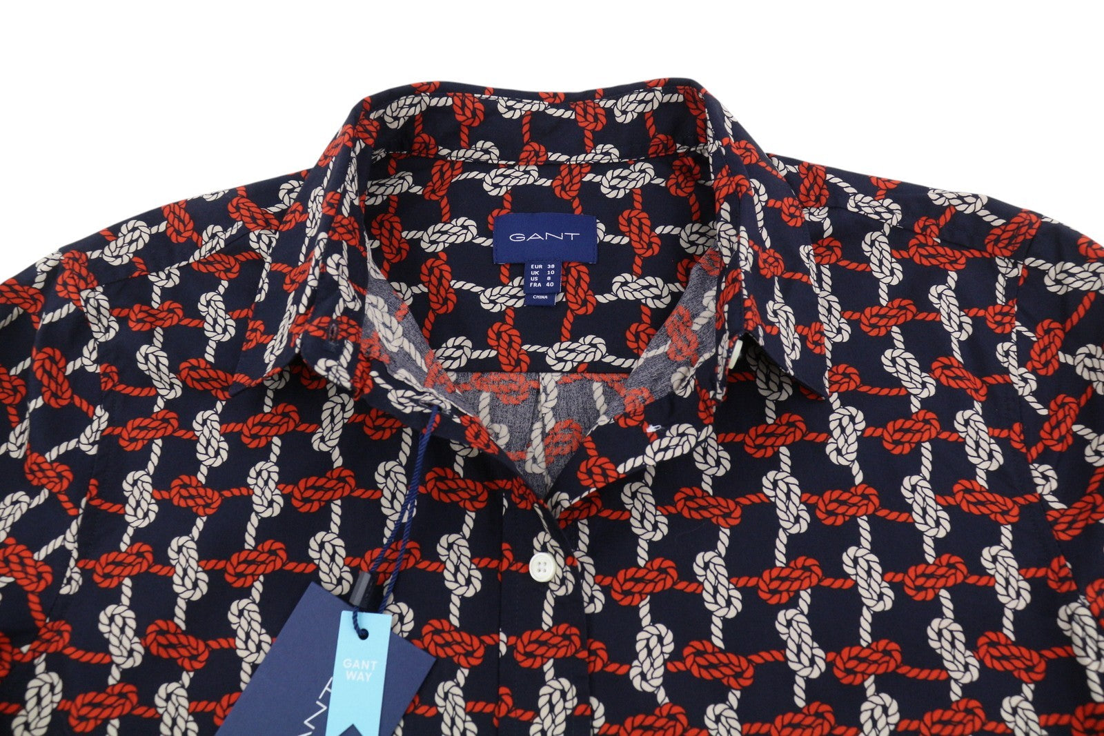 GANT Regular Knot Print Women Shirt EU38 Evening Blue Button-Up Spread Casual