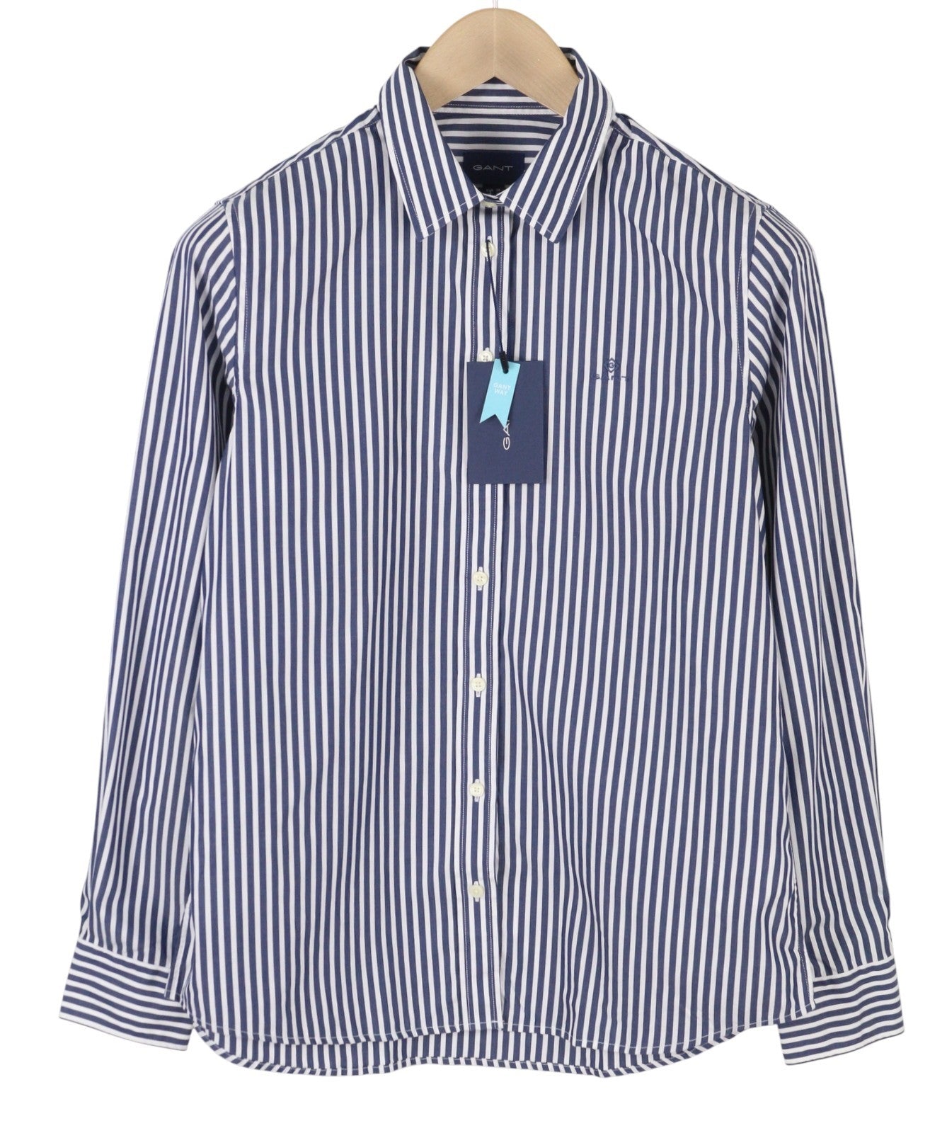 GANT The Broadcloth Striped Women Shirt EU38 Persian Blue Button Spread Casual