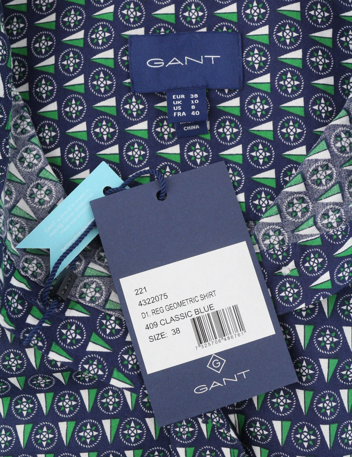 GANT Reg Geometric Women Shirt EU38 Classic Blue Button-Up Spread Casual