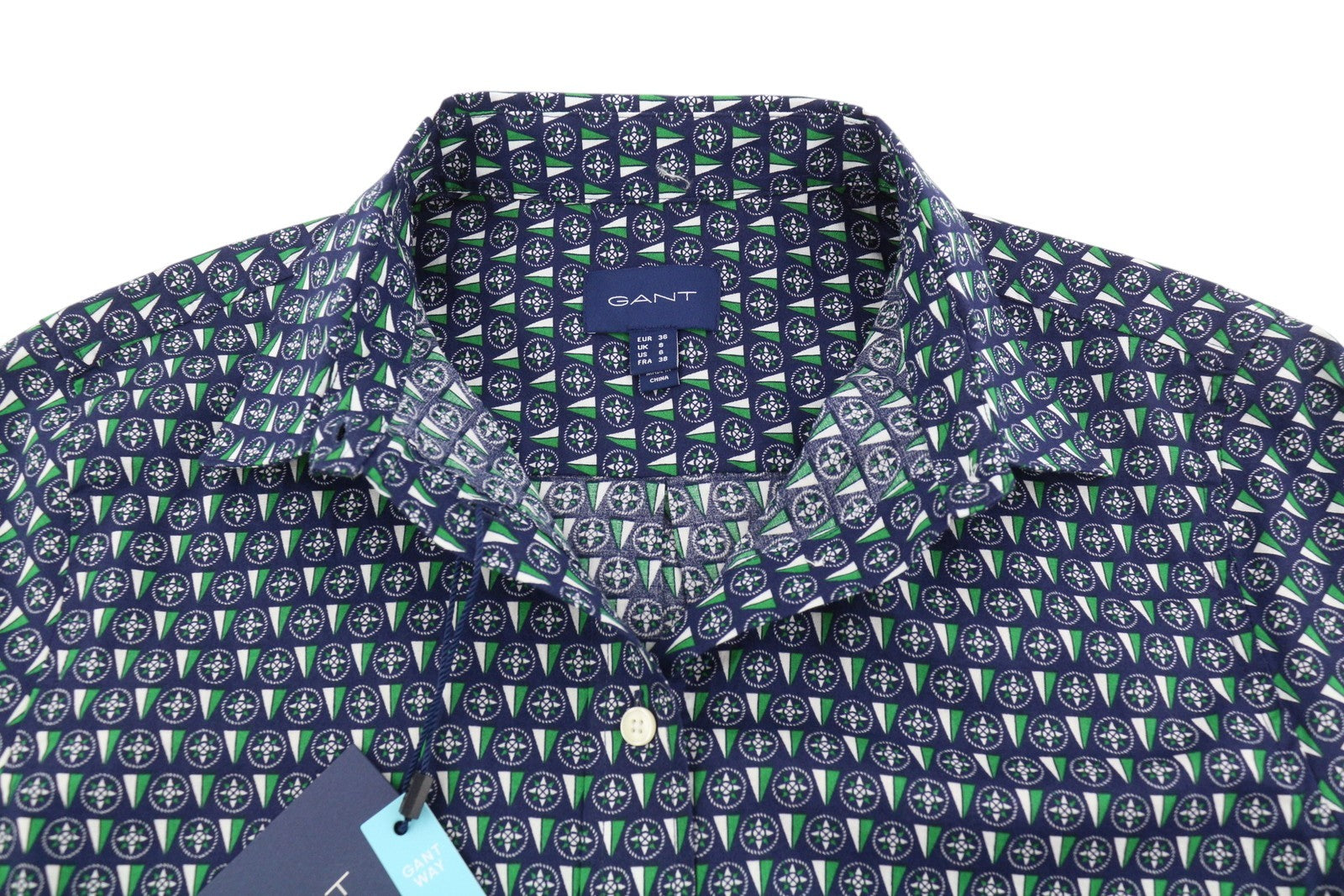 GANT Reg Geometric Women Shirt EU36 Classic Blue Button-Up Spread Casual