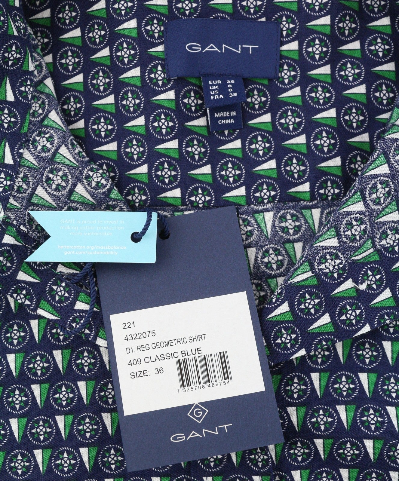 GANT Reg Geometric Women Shirt EU36 Classic Blue Button-Up Spread Casual
