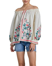 GANT Embroidered Wild Floral Women Blouse EU38 Eggshell Long Balloon Sleeves