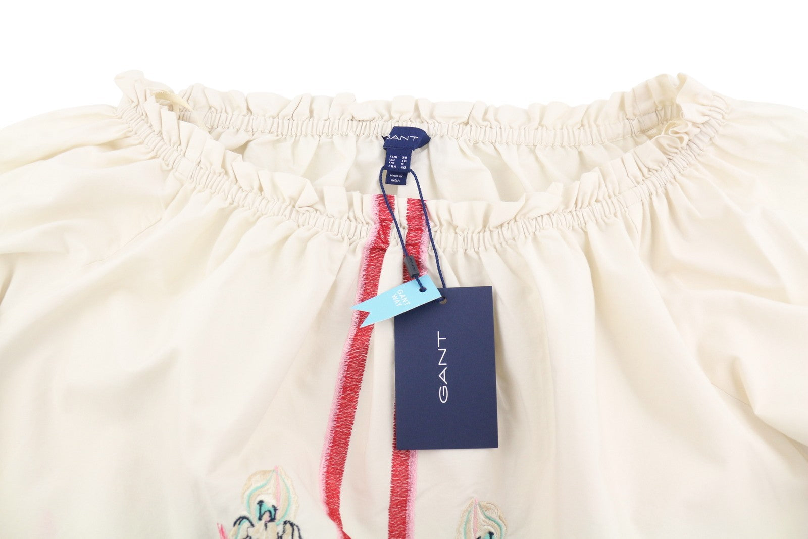 GANT Embroidered Wild Floral Women Blouse EU38 Eggshell Long Balloon Sleeves