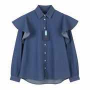 GANT Indigo Ruffle Puff Women Shirt EU34 Indigo Button-Up Spread Neck Denim Look