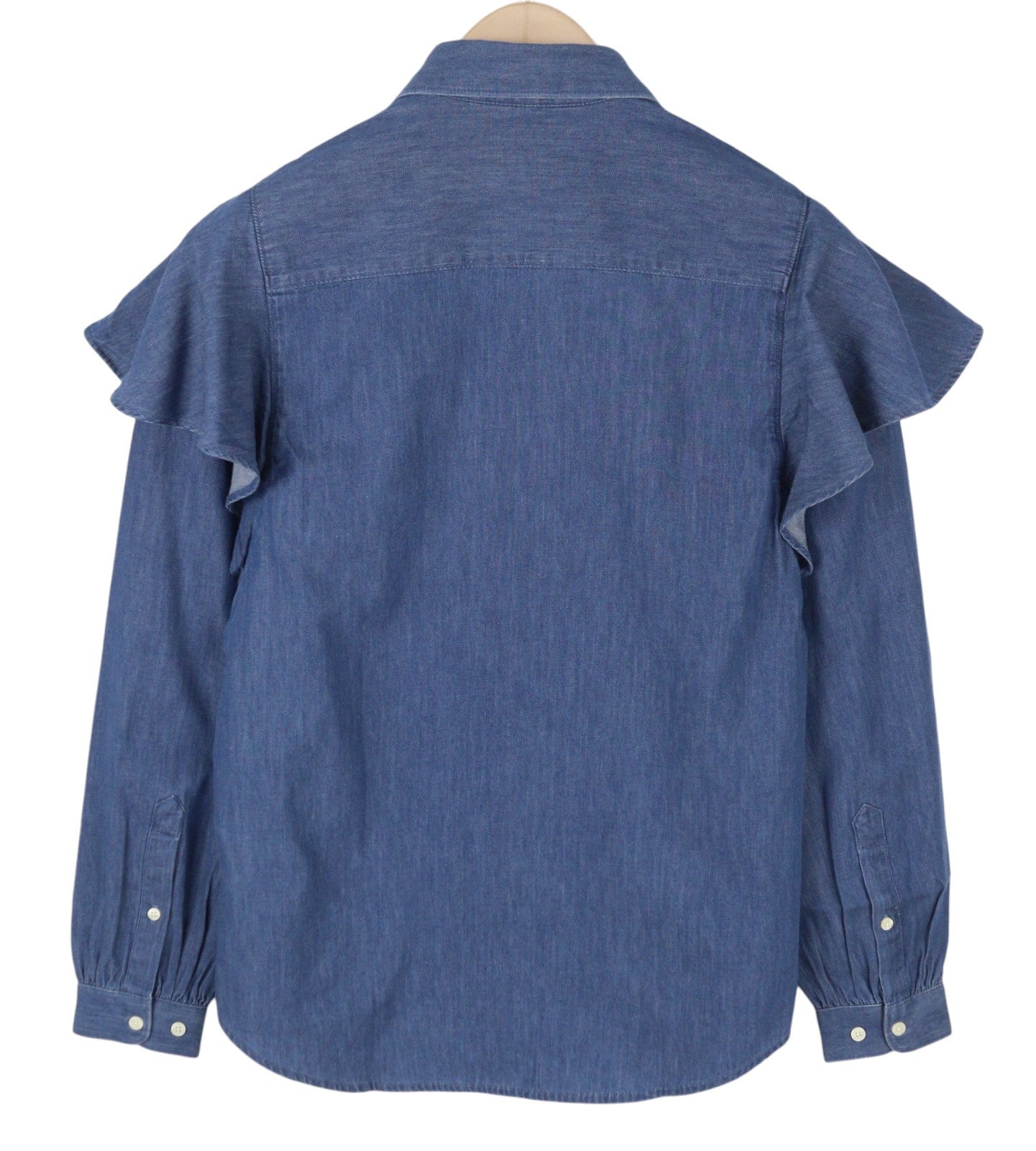 GANT Indigo Ruffle Puff Women Shirt EU34 Indigo Button-Up Spread Neck Denim Look